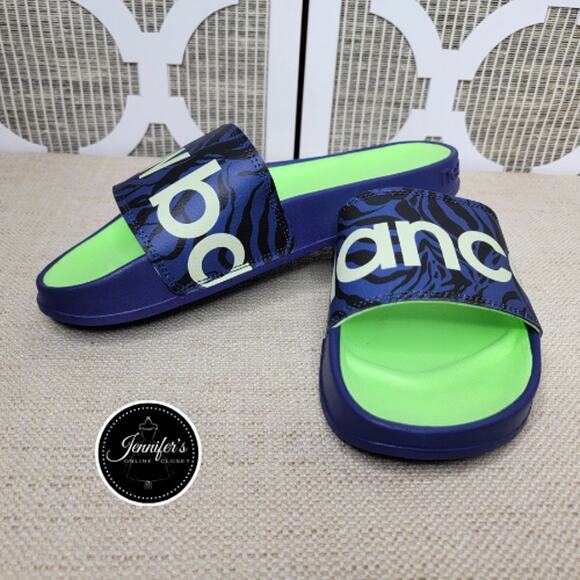 New Balance NWOT Women's Blue & Neon Green Slip On Slides Size 10 - Picture 1 of 11